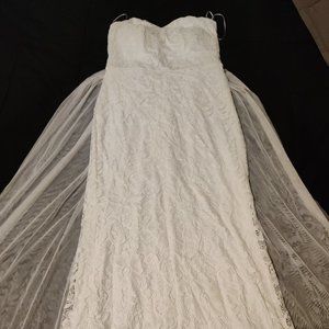 White Strapless Lace and Tulle Dress